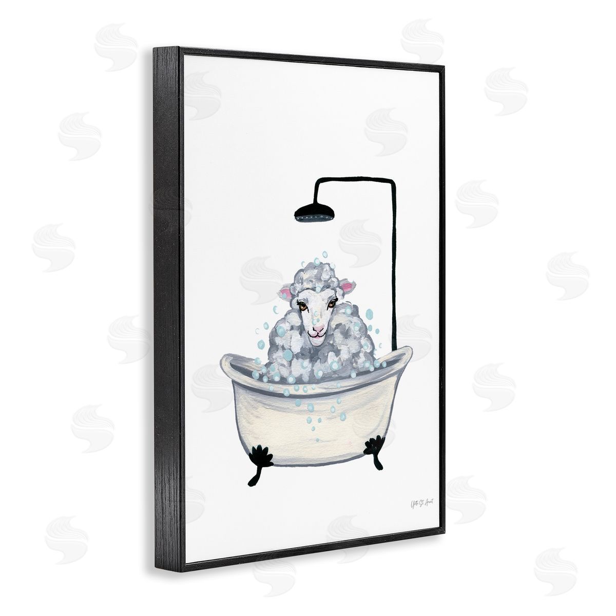 Farm Sheep Bathtub Black Frame Print Wall Art, Home Decor by Yvette St. Amant