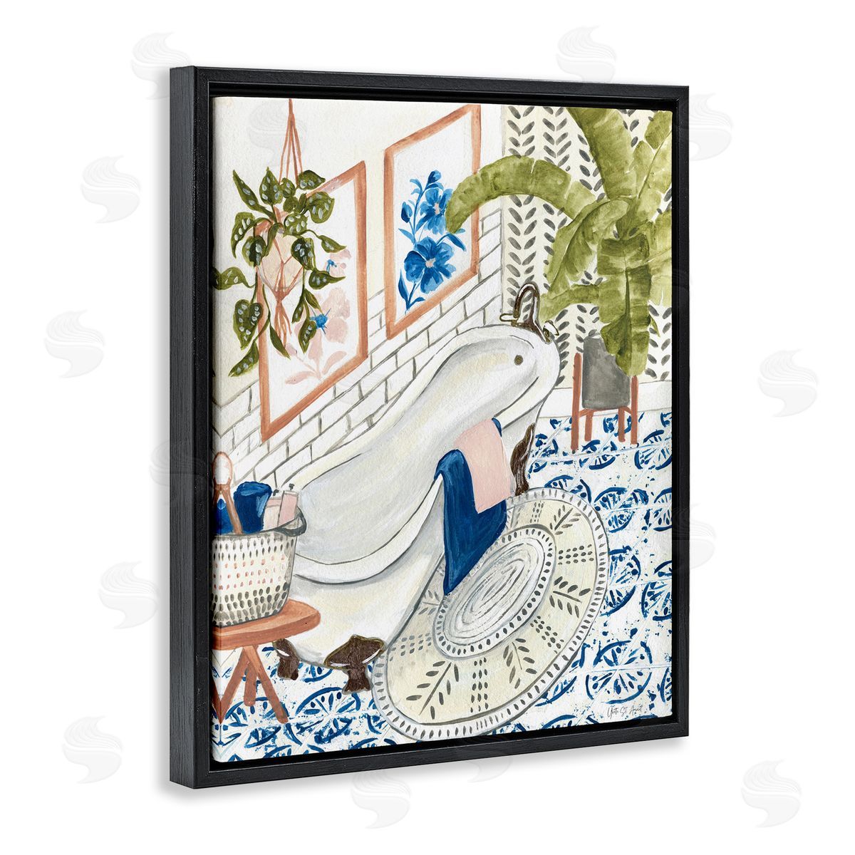 Boho Chic Bathtub Black Floating Frame Canvas Wall Art, Home Decor by Yvette St. Amant