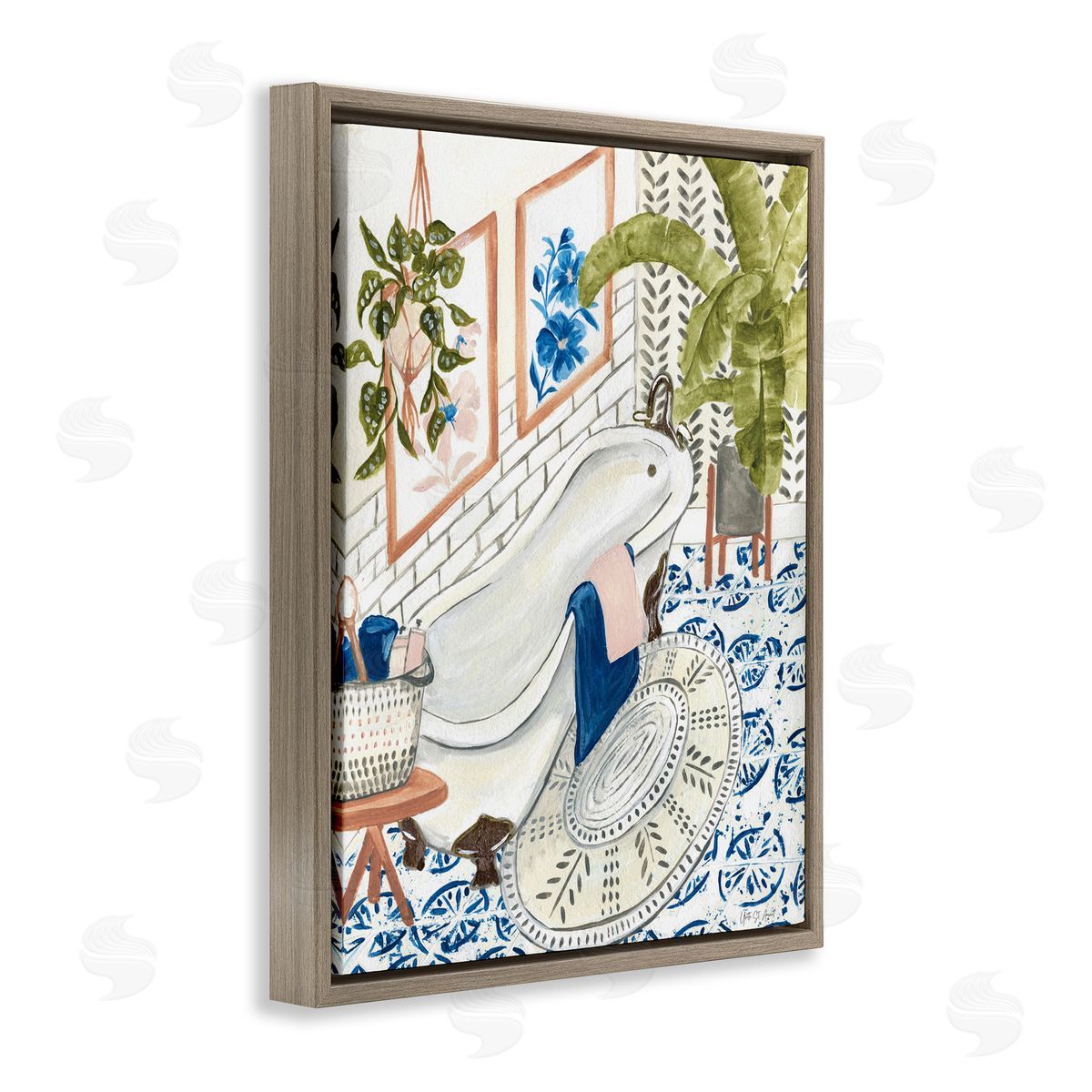 Boho Chic Bathtub Brown Floating Frame Canvas Wall Art, Home Decor by Yvette St. Amant