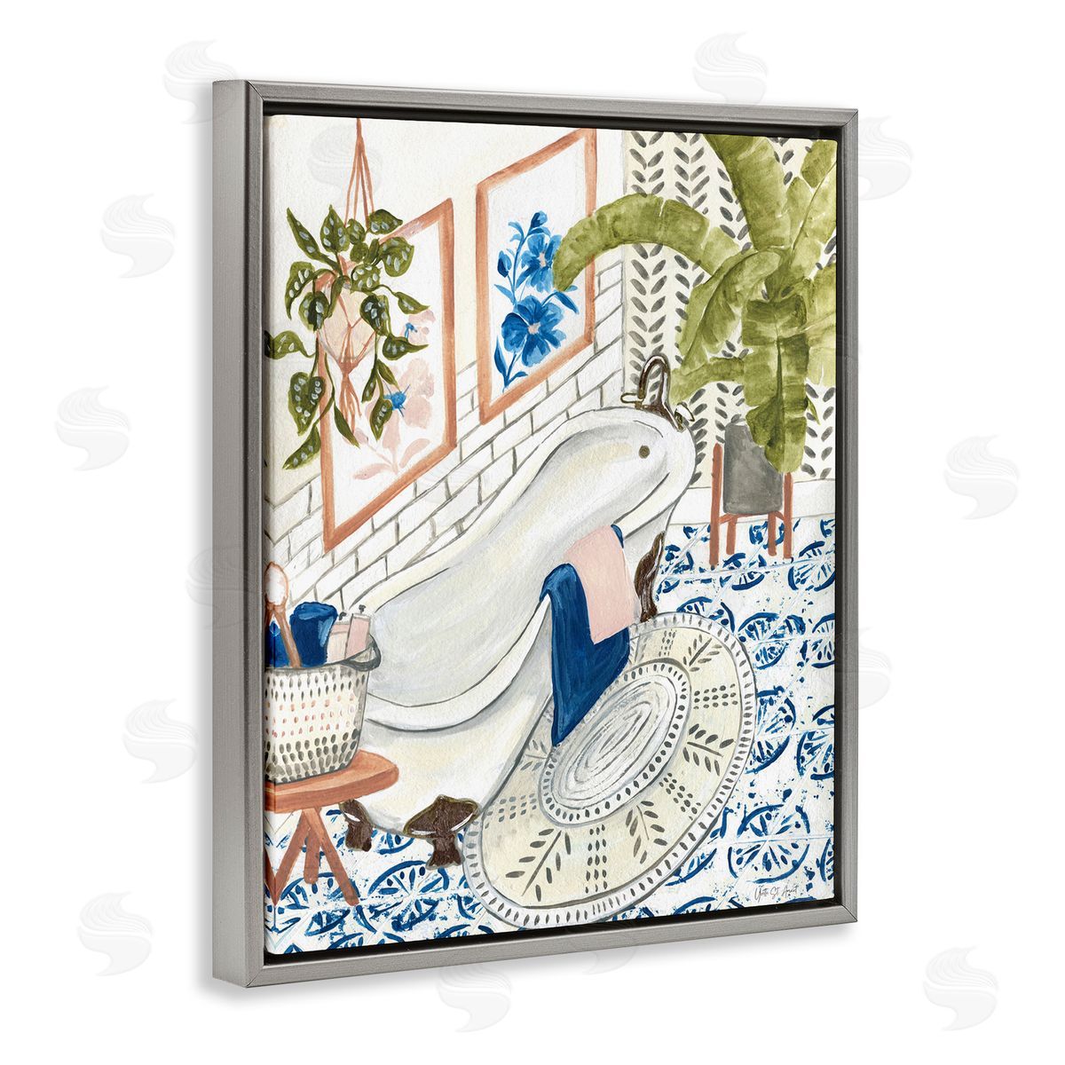 Boho Chic Bathtub Grey Floating Frame Canvas Wall Art, Home Decor by Yvette St. Amant