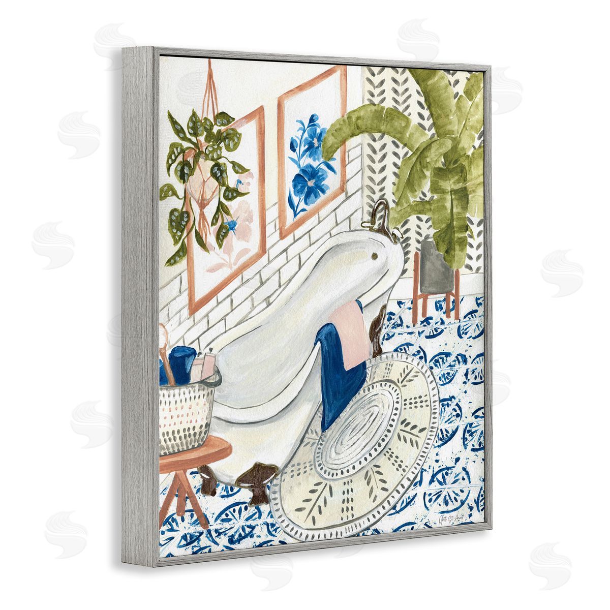 Boho Chic Bathtub Grey Frame Print Wall Art, Home Decor by Yvette St. Amant