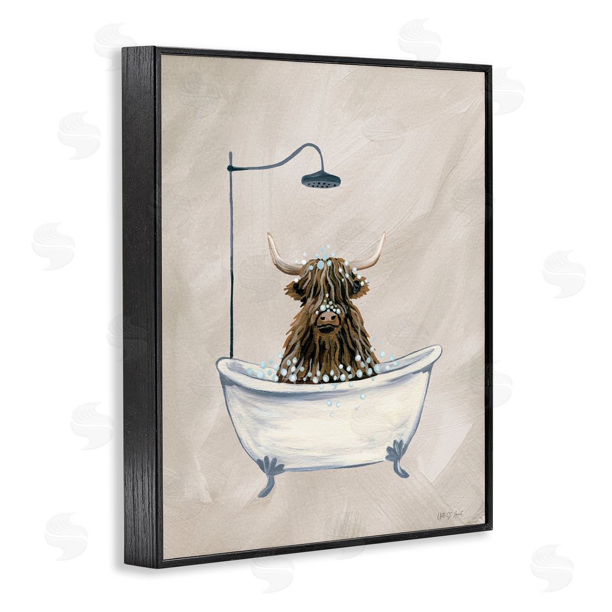 Highland Cow Bubble Bath Black Frame Print Wall Art, Home Decor by Yvette St. Amant