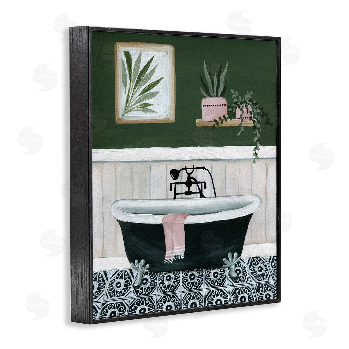 Green Bathroom Scene Black Frame Print Wall Art, Home Decor by Yvette St. Amant