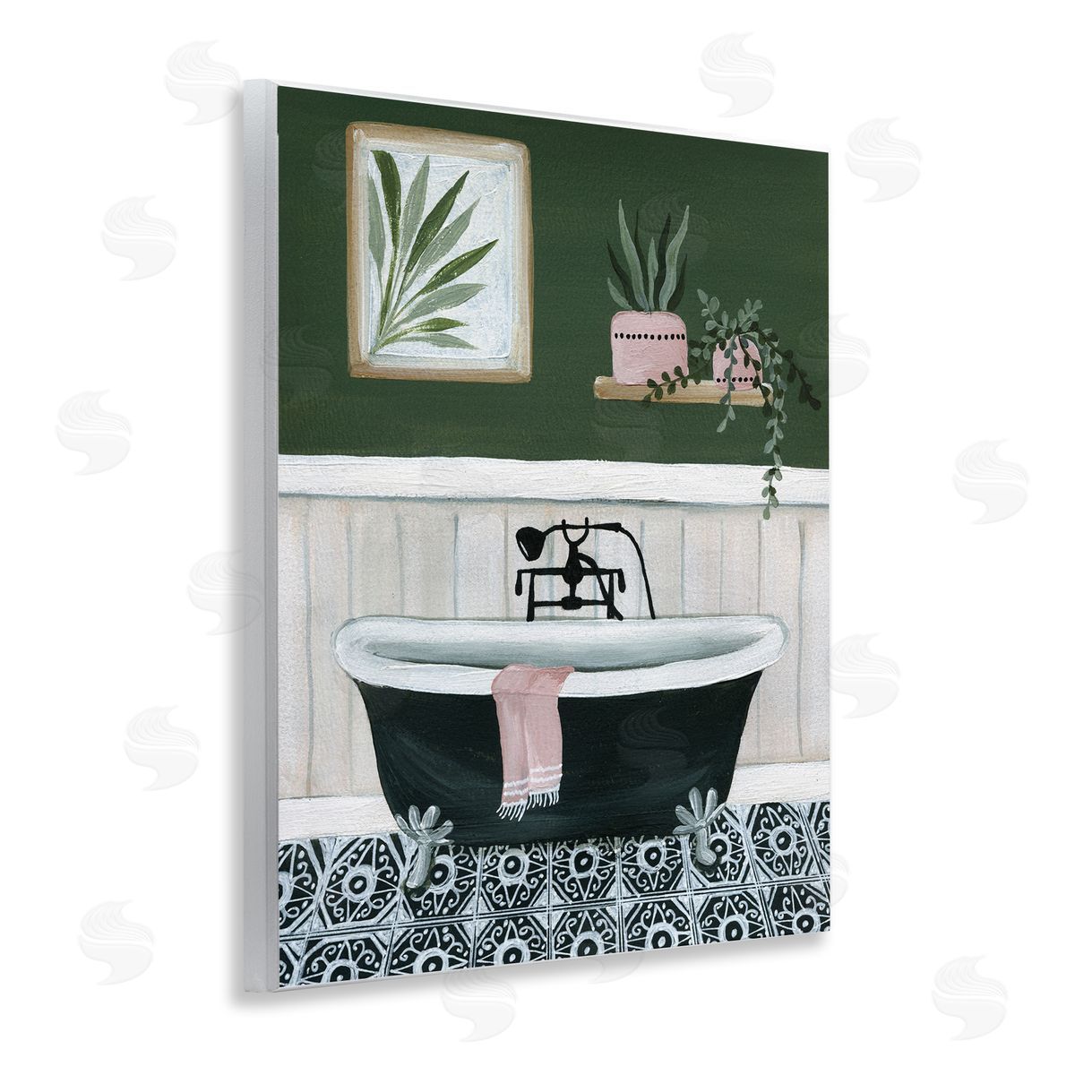 Green Bathroom Scene Wood Plaque Wall Art, Home Decor by Yvette St. Amant