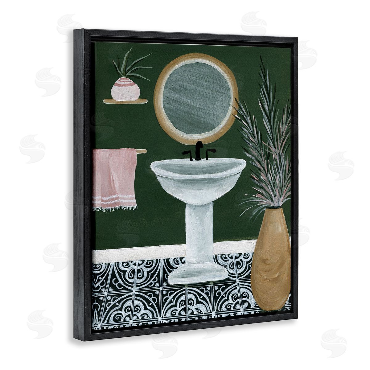 Chic Green Bathroom Black Floating Frame Canvas Wall Art, Home Decor by Yvette St. Amant