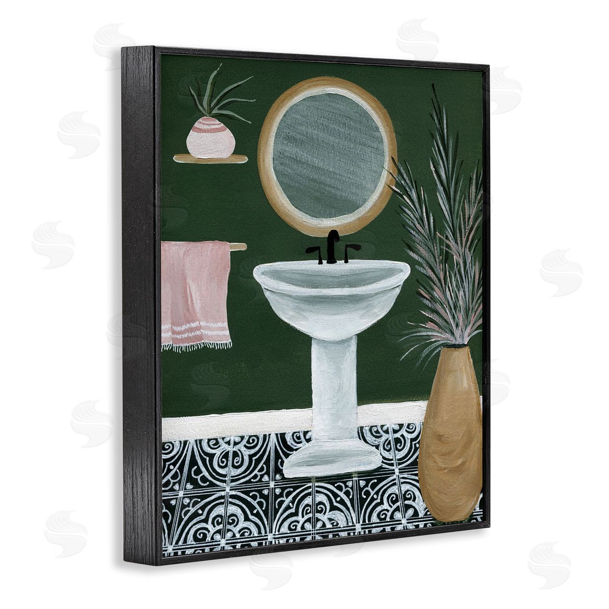 Chic Green Bathroom Black Frame Print Wall Art, Home Decor by Yvette St. Amant