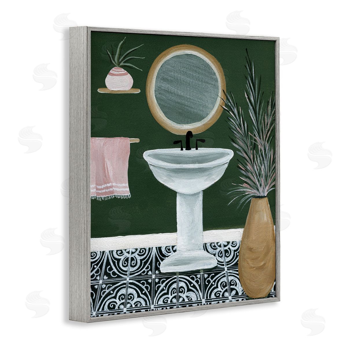 Chic Green Bathroom Grey Frame Print Wall Art, Home Decor by Yvette St. Amant