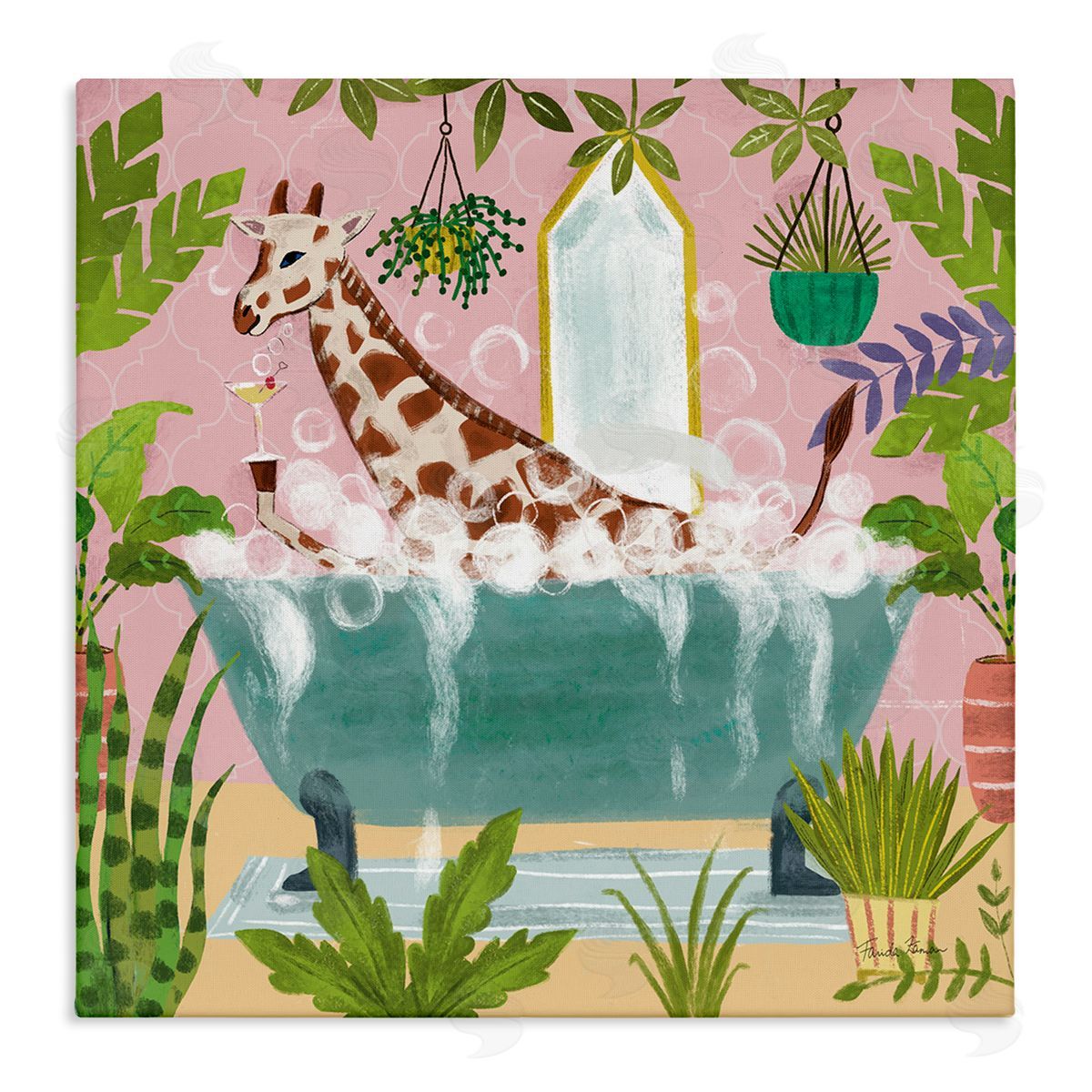 Giraffe Fun Bath Time Canvas Wall Art, Home Decor by Farida Zaman