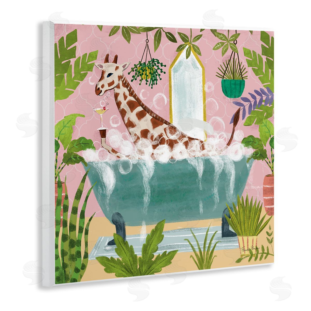 Giraffe Fun Bath Time Wood Plaque Wall Art, Home Decor by Farida Zaman