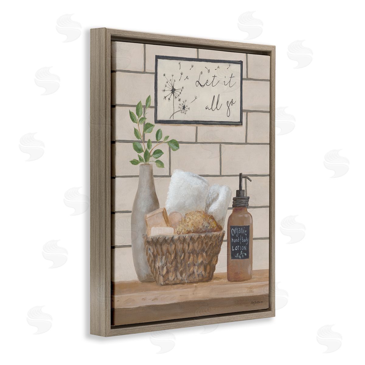 Let It Go Bath Brown Floating Frame Canvas Wall Art, Home Decor by Pam Britton