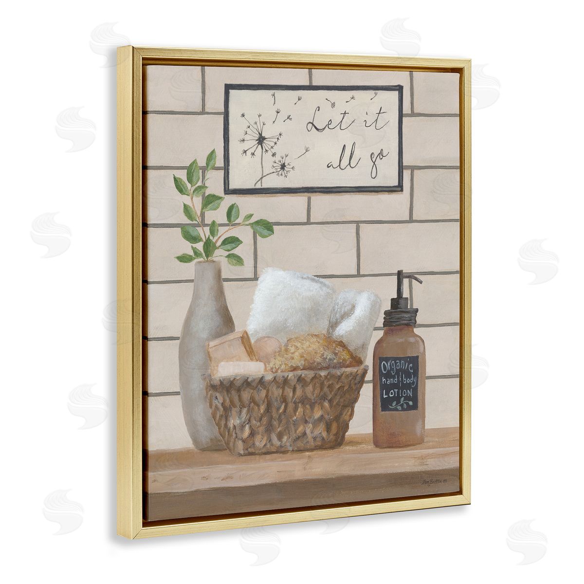 Let It Go Bath Gold Floating Frame Canvas Wall Art, Home Decor by Pam Britton