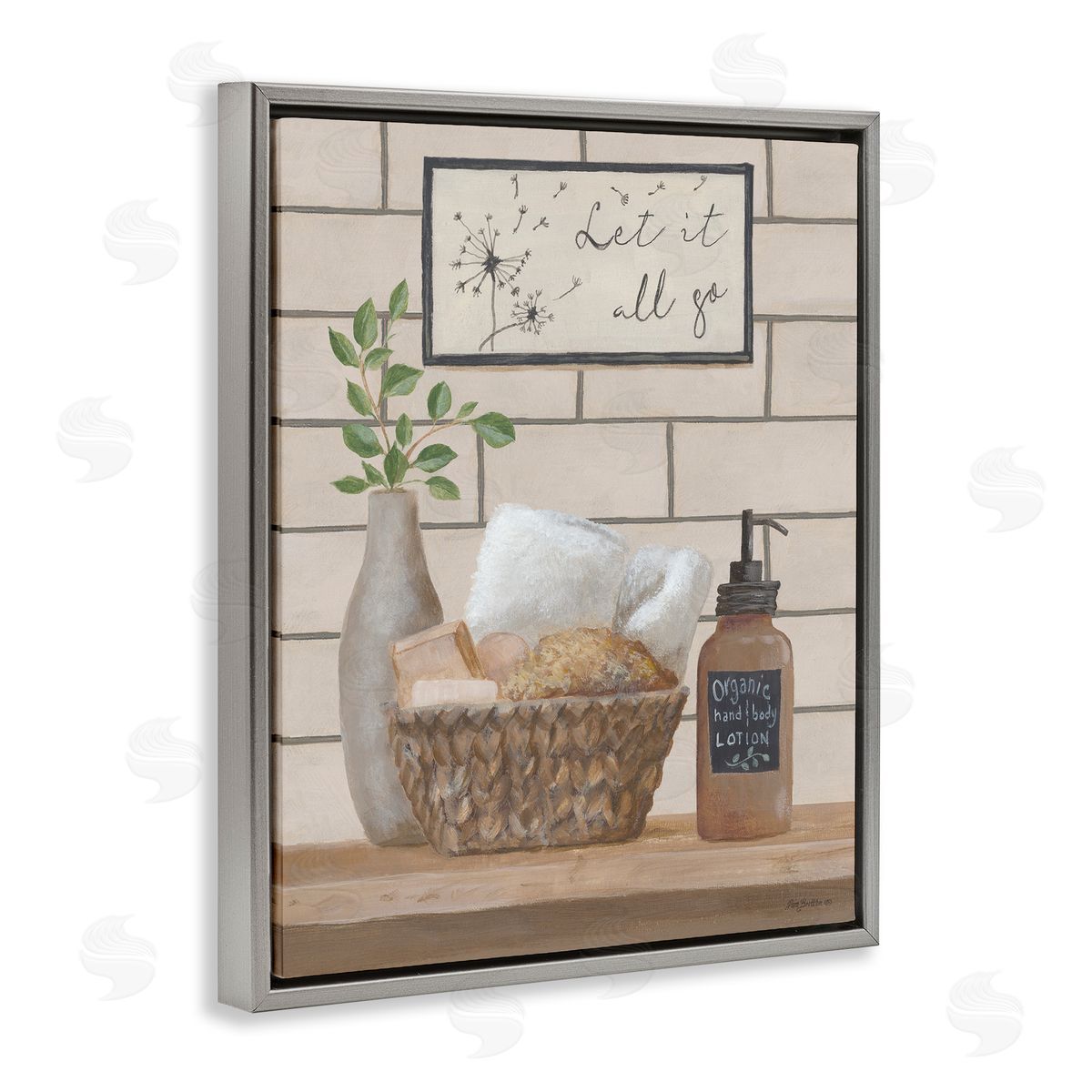 Let It Go Bath Grey Floating Frame Canvas Wall Art, Home Decor by Pam Britton