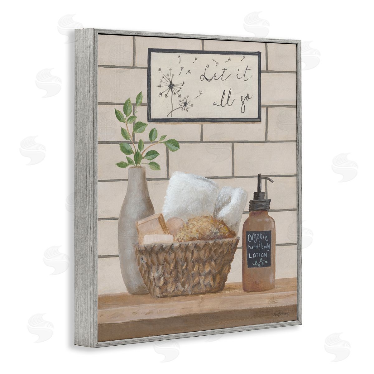 Let It Go Bath Grey Frame Print Wall Art, Home Decor by Pam Britton