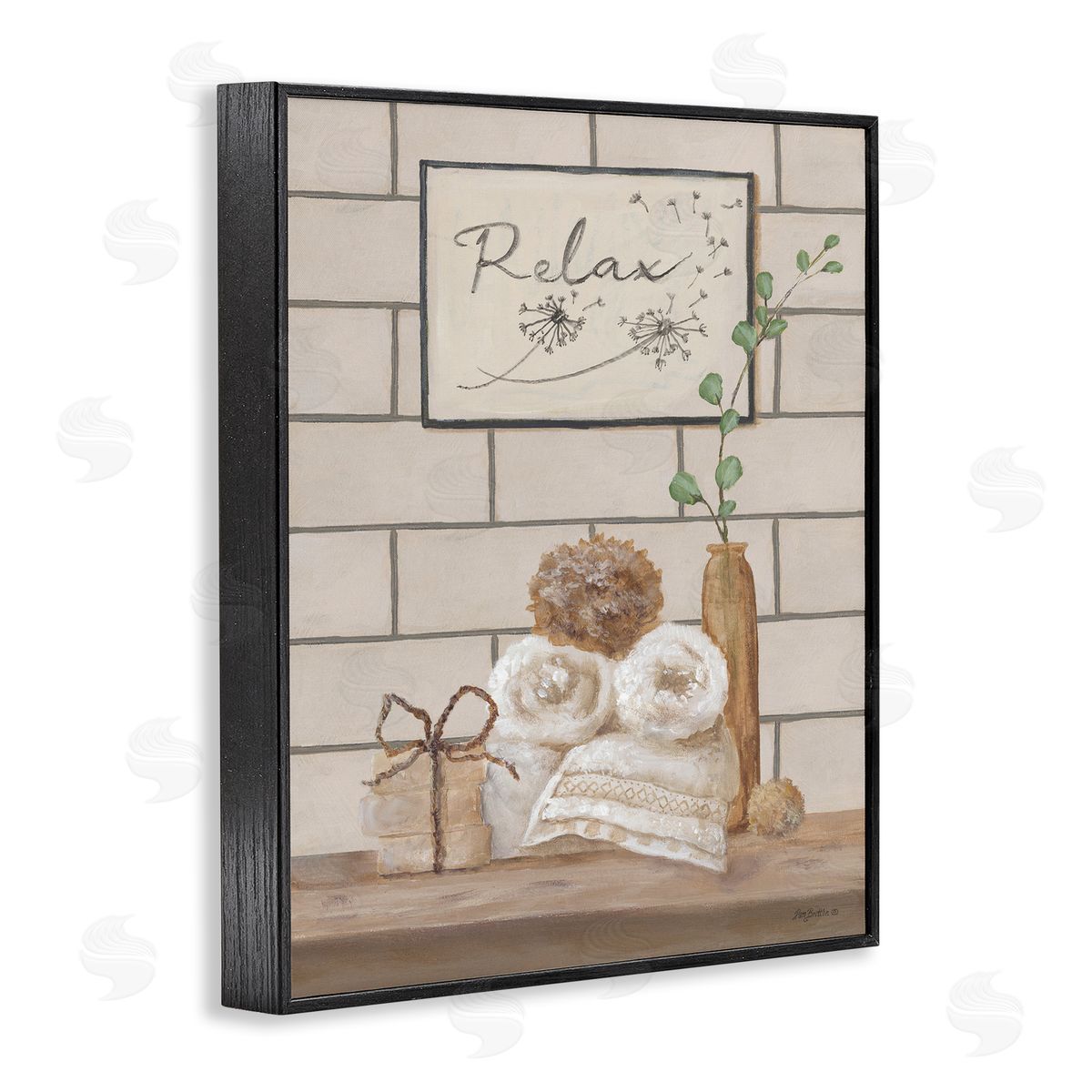 Relax Bathroom Scene Black Frame Print Wall Art, Home Decor by Pam Britton