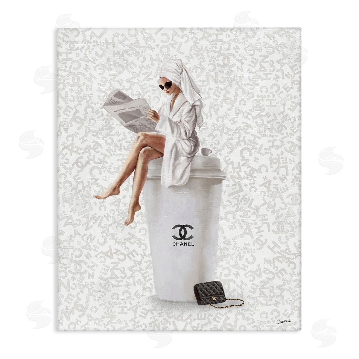 Glam Girl Bathrobe Canvas Wall Art, Home Decor by Ziwei Li
