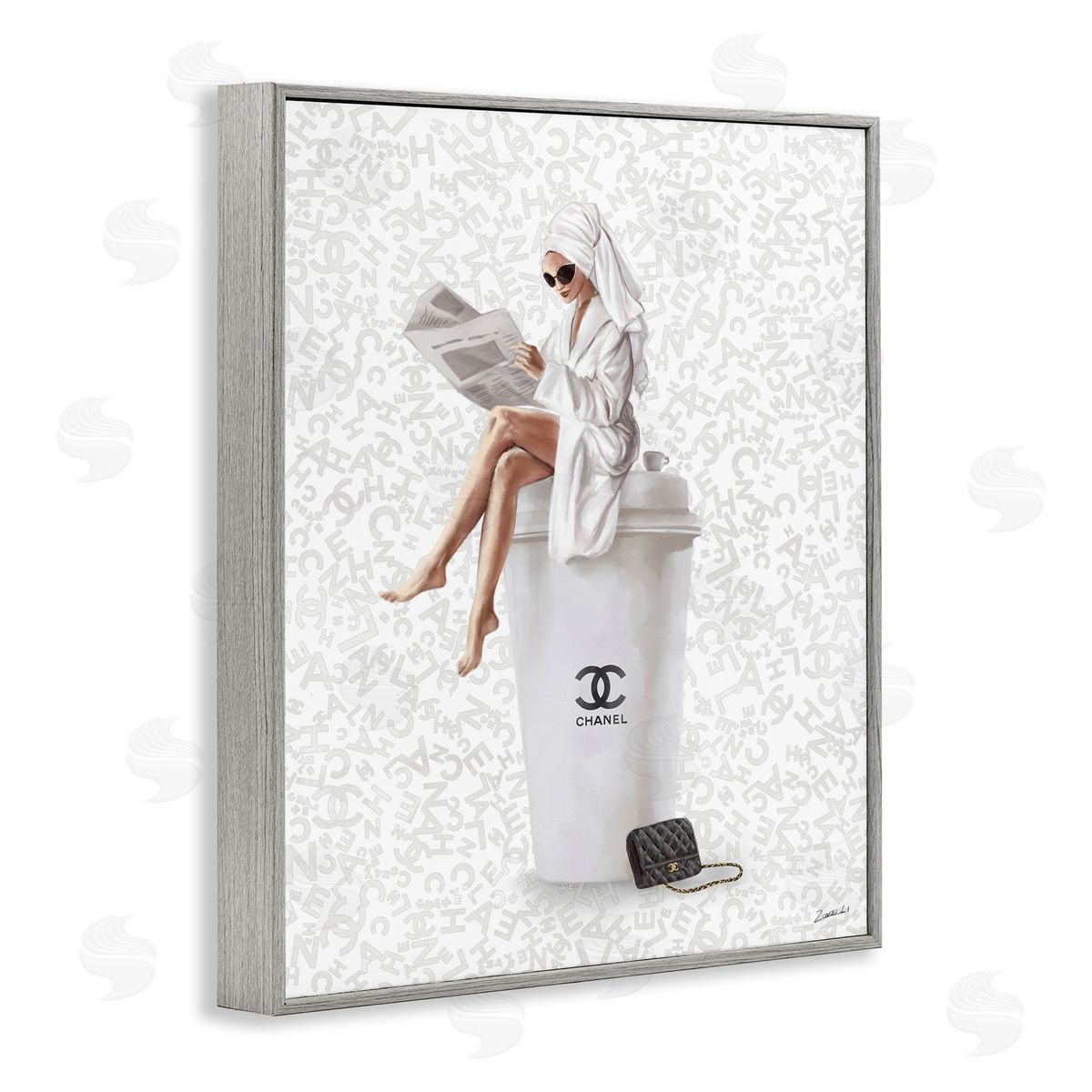 Glam Girl Bathrobe Grey Frame Print Wall Art, Home Decor by Ziwei Li