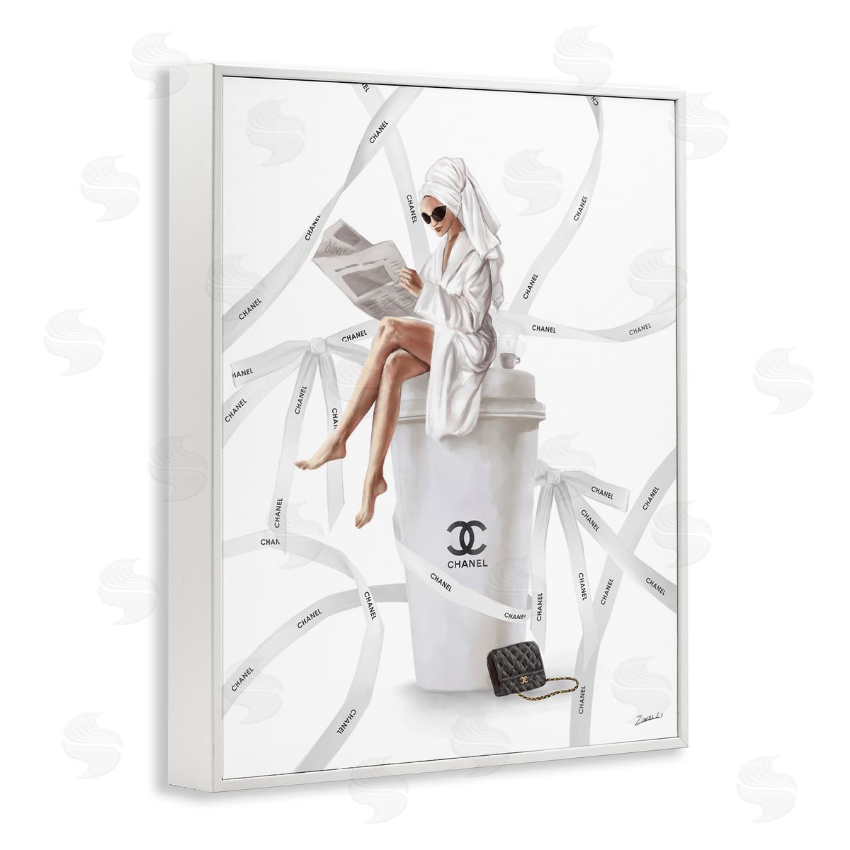 Spa Girl in Bathrobe White Frame Print Wall Art, Home Decor by Ziwei Li