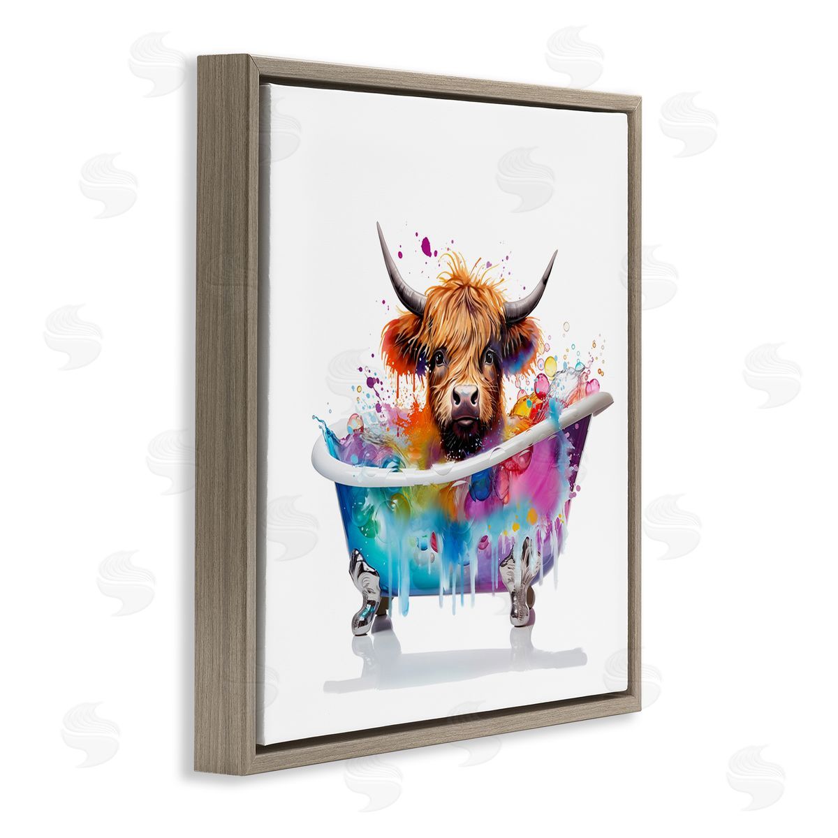 Vivid Bath Time Cattle Brown Floating Frame Canvas Wall Art, Home Decor by Mary Cunningham