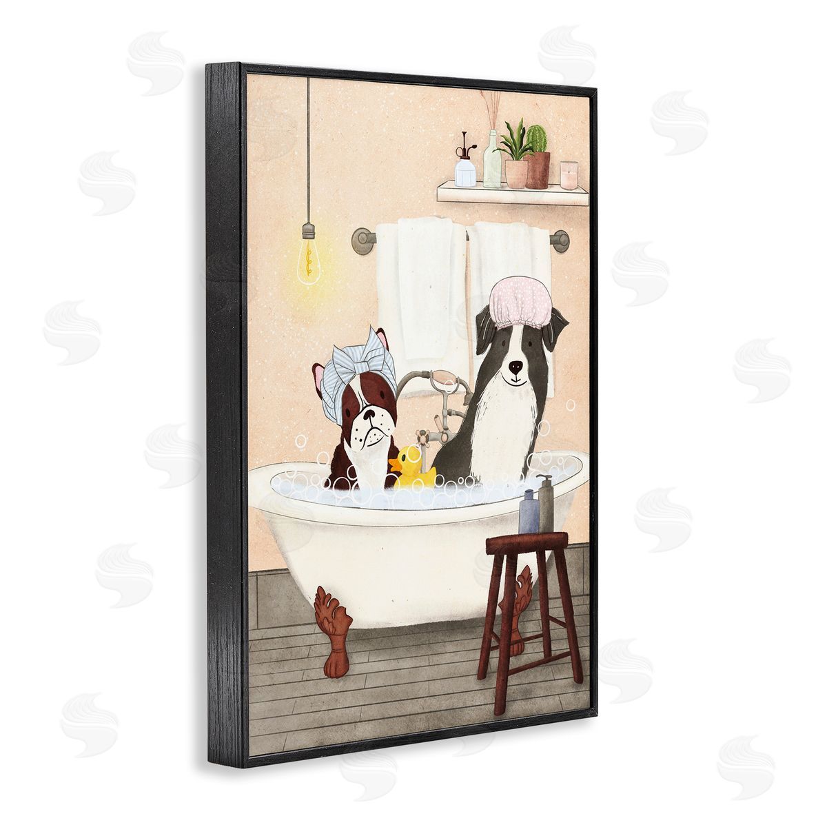 Doggie Bath Time Black Frame Print Wall Art, Home Decor by JJ Design House, LLC.
