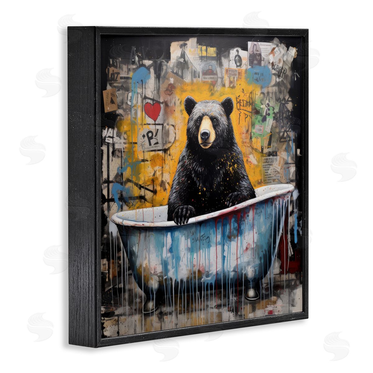 Graffiti Bathing Bear Black Frame Print Wall Art, Home Decor by Lazar Studio