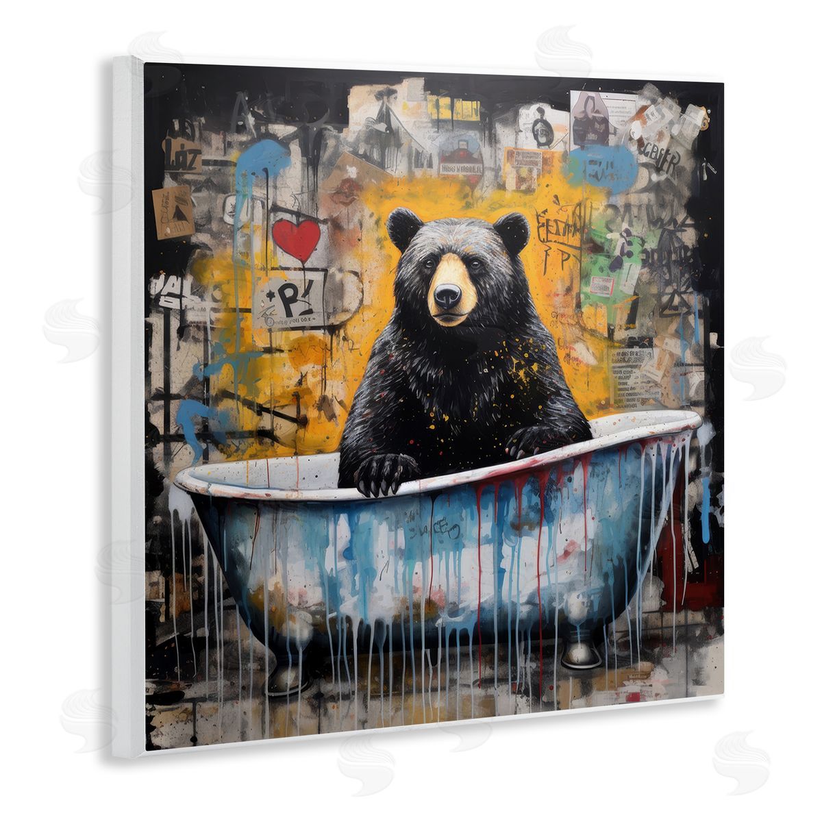 Graffiti Bathing Bear Wood Plaque Wall Art, Home Decor by Lazar Studio