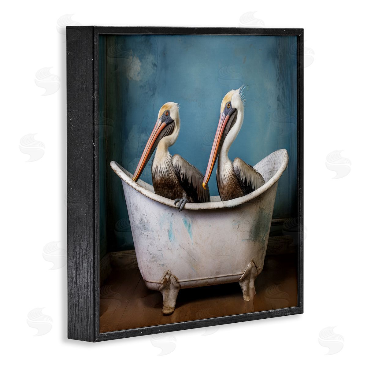Pelican Bath Time Black Frame Print Wall Art, Home Decor by Lazar Studio