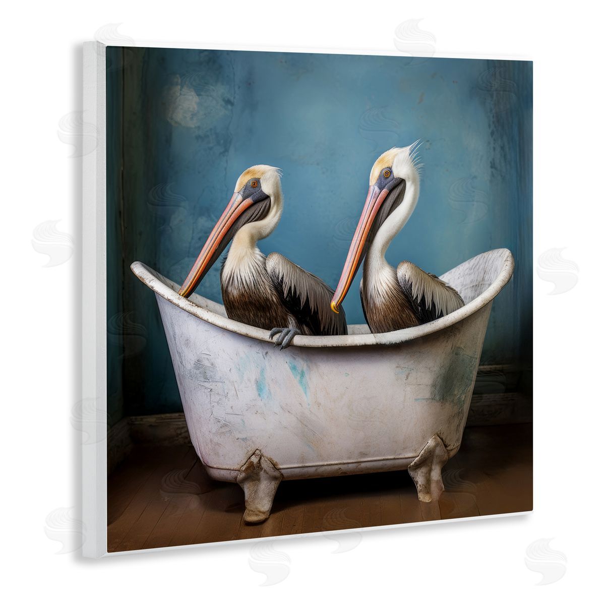 Pelican Bath Time Wood Plaque Wall Art, Home Decor by Lazar Studio