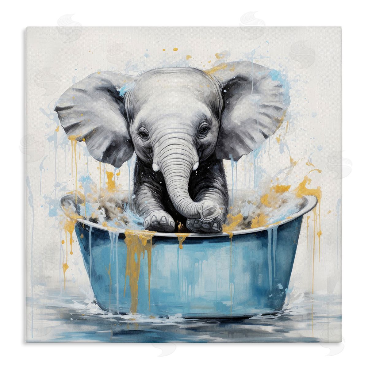 Bathing Baby Elephant Canvas Wall Art, Home Decor by Lazar Studio