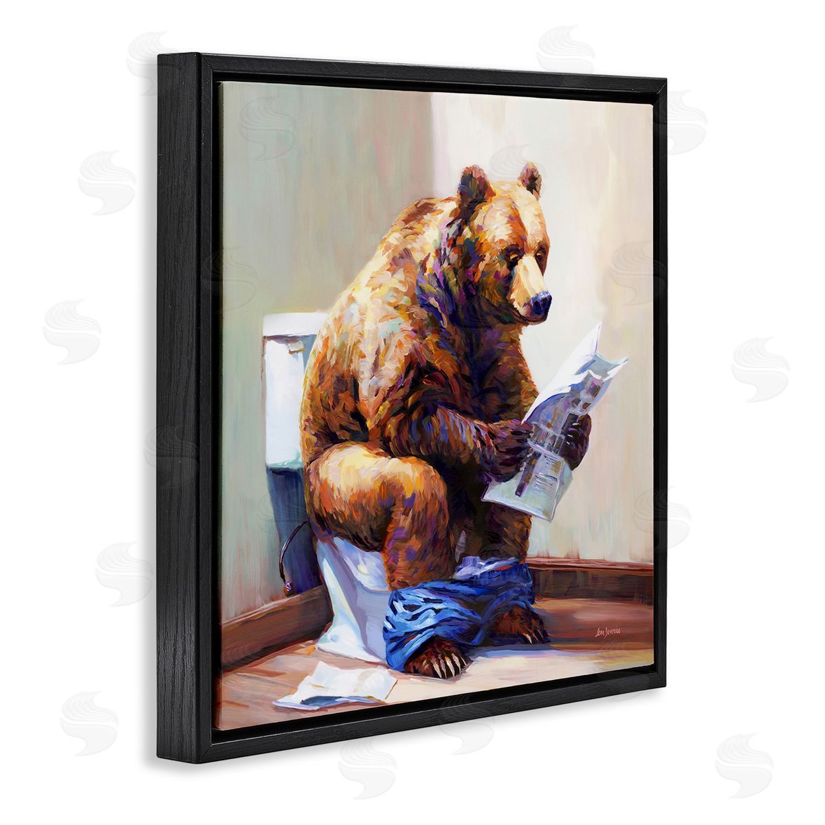 Bathtub Bear with Graffiti Black Floating Frame Canvas Wall Art, Home Decor by Leon Devenice