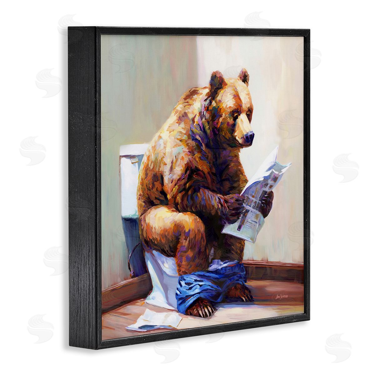 Bathtub Bear with Graffiti Black Frame Print Wall Art, Home Decor by Leon Devenice