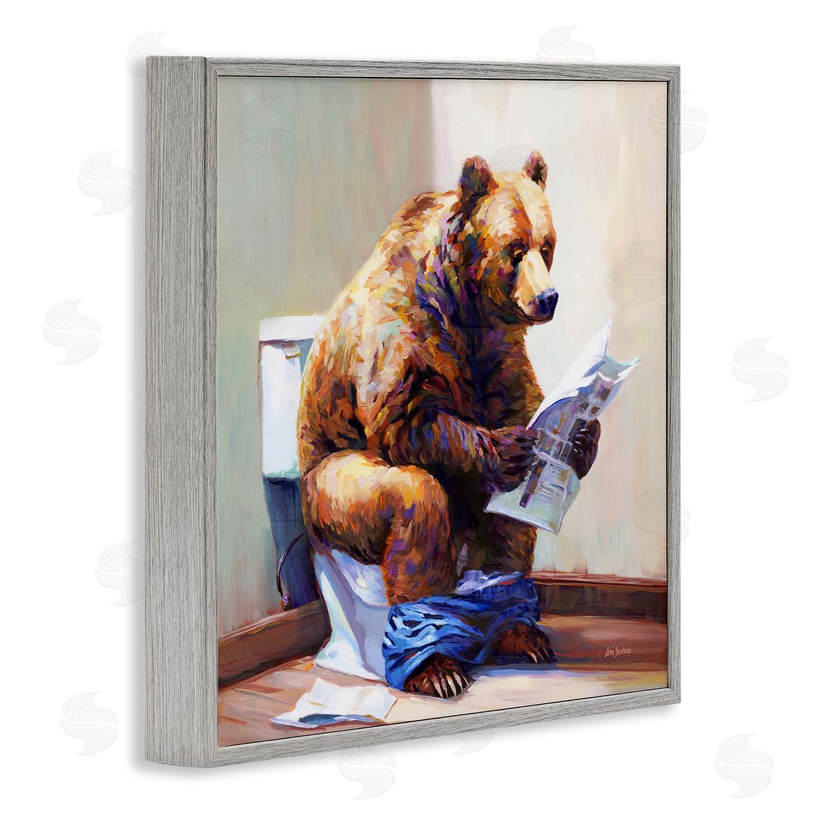 Bathtub Bear with Graffiti Grey Frame Print Wall Art, Home Decor by Leon Devenice