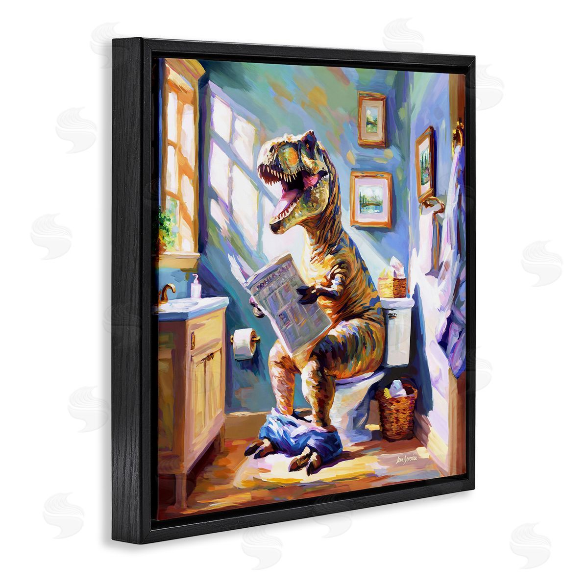 Urban Bathing Bear Black Floating Frame Canvas Wall Art, Home Decor by Leon Devenice