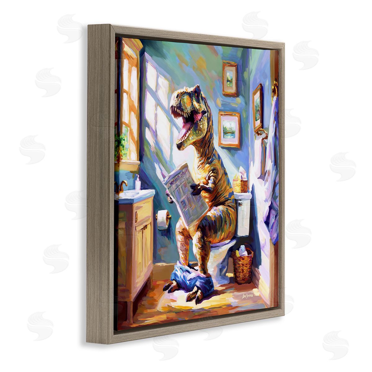 Urban Bathing Bear Brown Floating Frame Canvas Wall Art, Home Decor by Leon Devenice