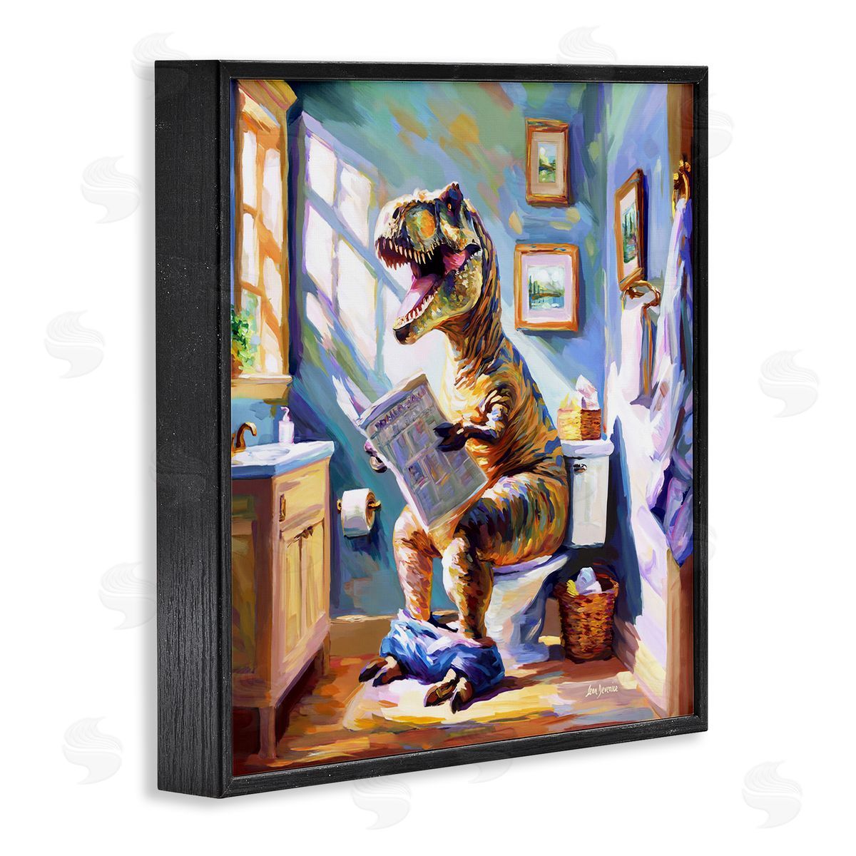 Urban Bathing Bear Black Frame Print Wall Art, Home Decor by Leon Devenice