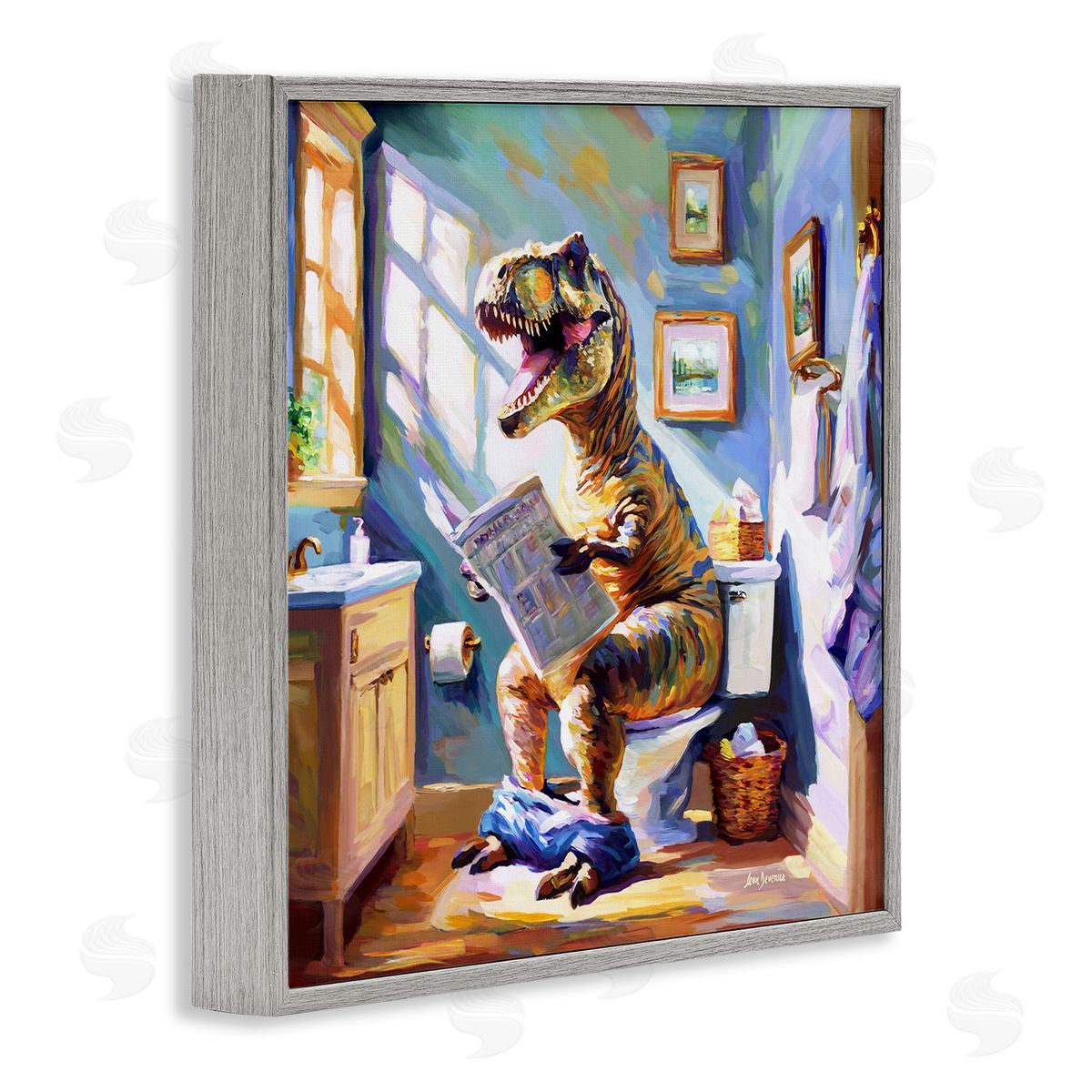 Urban Bathing Bear Grey Frame Print Wall Art, Home Decor by Leon Devenice