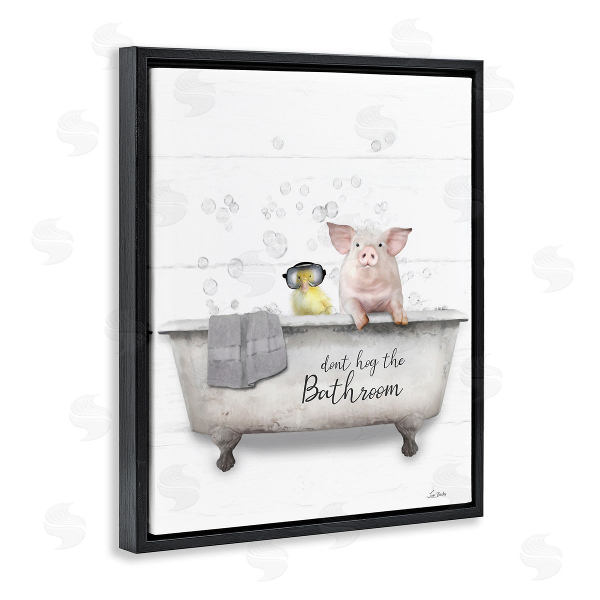 Don't Hog Bathroom Black Floating Frame Canvas Wall Art, Home Decor by Lori Deiter