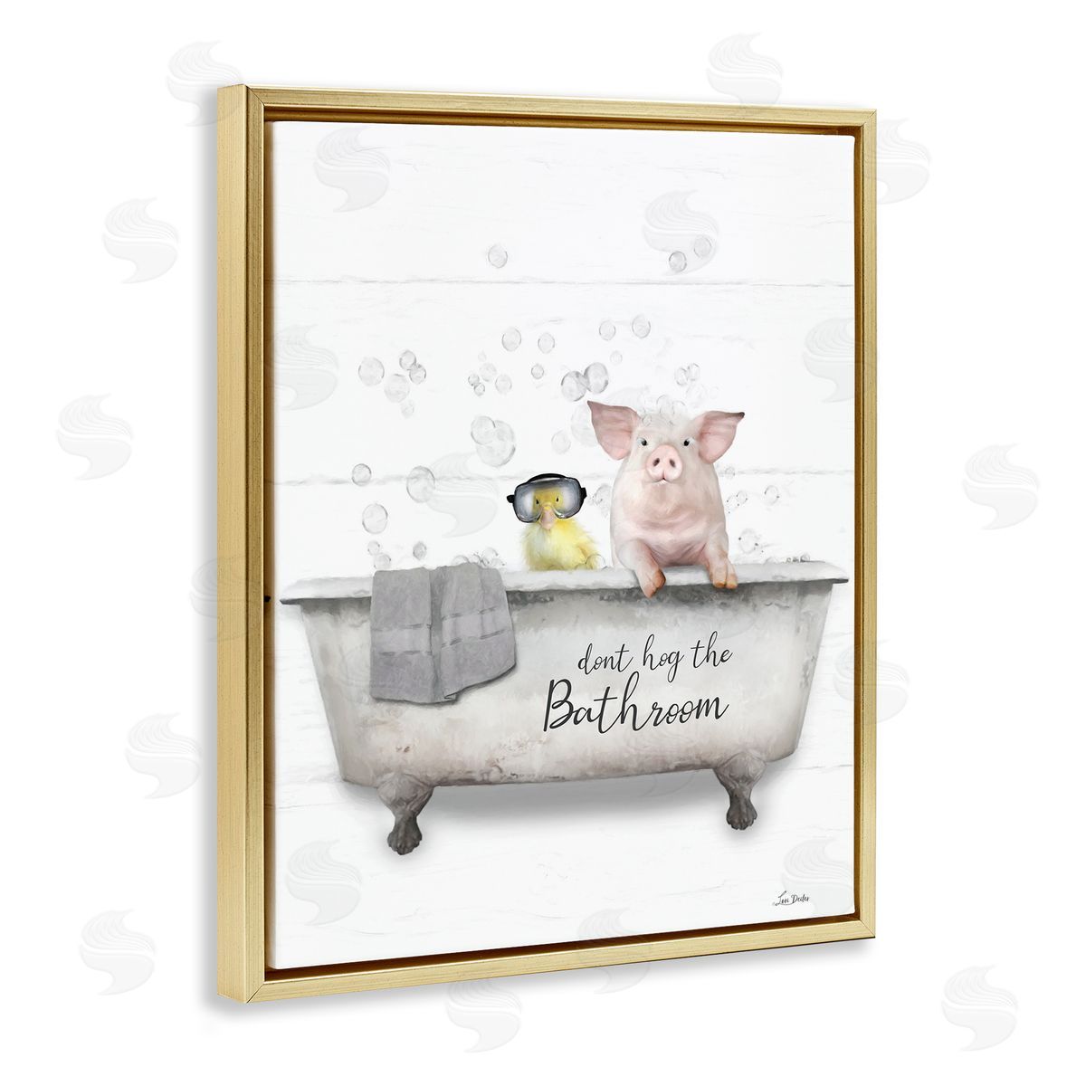 Don't Hog Bathroom Gold Floating Frame Canvas Wall Art, Home Decor by Lori Deiter