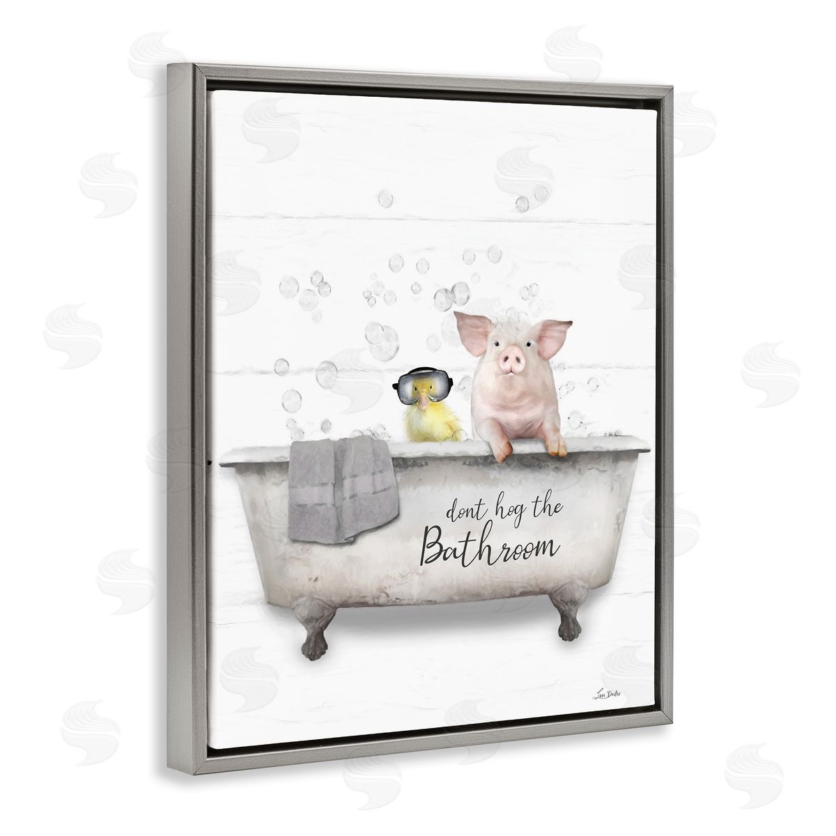 Don't Hog Bathroom Grey Floating Frame Canvas Wall Art, Home Decor by Lori Deiter
