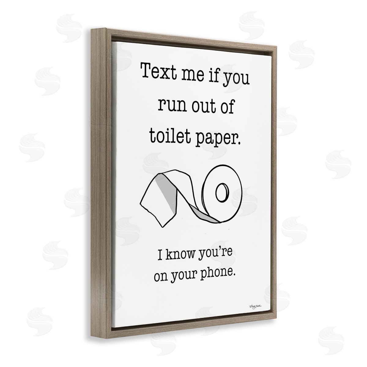 Text Me for Toilet Paper Brown Floating Frame Canvas Wall Art, Home Decor by Molly Matin