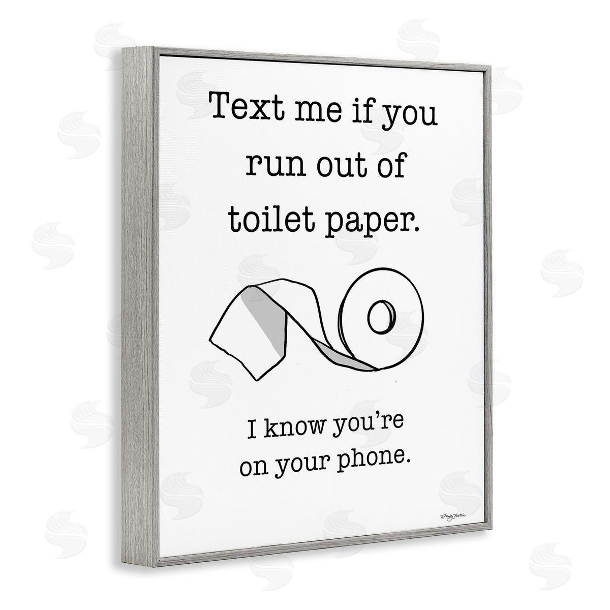Text Me for Toilet Paper Grey Frame Print Wall Art, Home Decor by Molly Matin