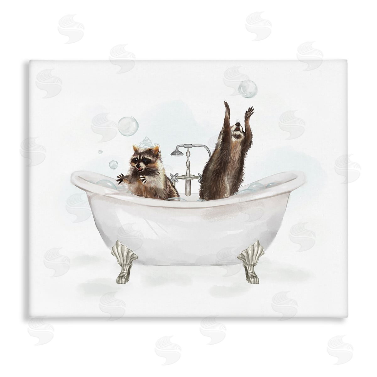 Raccoons Catching Bubbles Canvas Wall Art, Home Decor by Ziwei Li