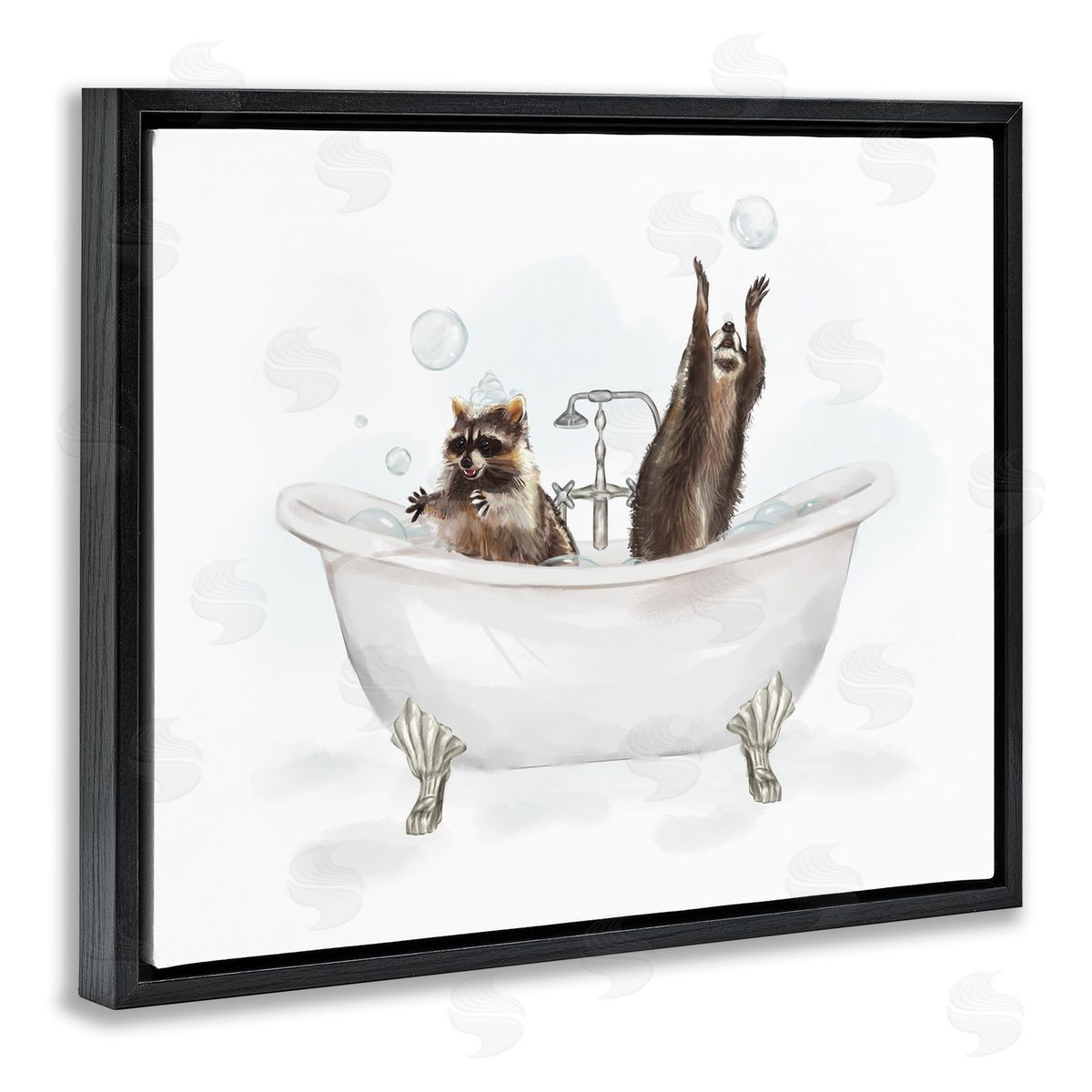 Raccoons Catching Bubbles Black Floating Frame Canvas Wall Art, Home Decor by Ziwei Li