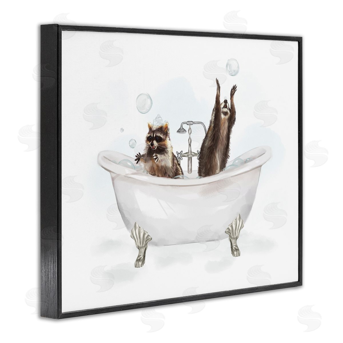 Raccoons Catching Bubbles Black Frame Print Wall Art, Home Decor by Ziwei Li