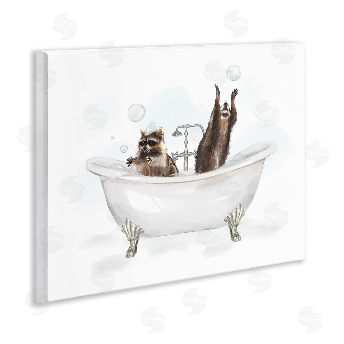 Raccoons Catching Bubbles Wood Plaque Wall Art, Home Decor by Ziwei Li