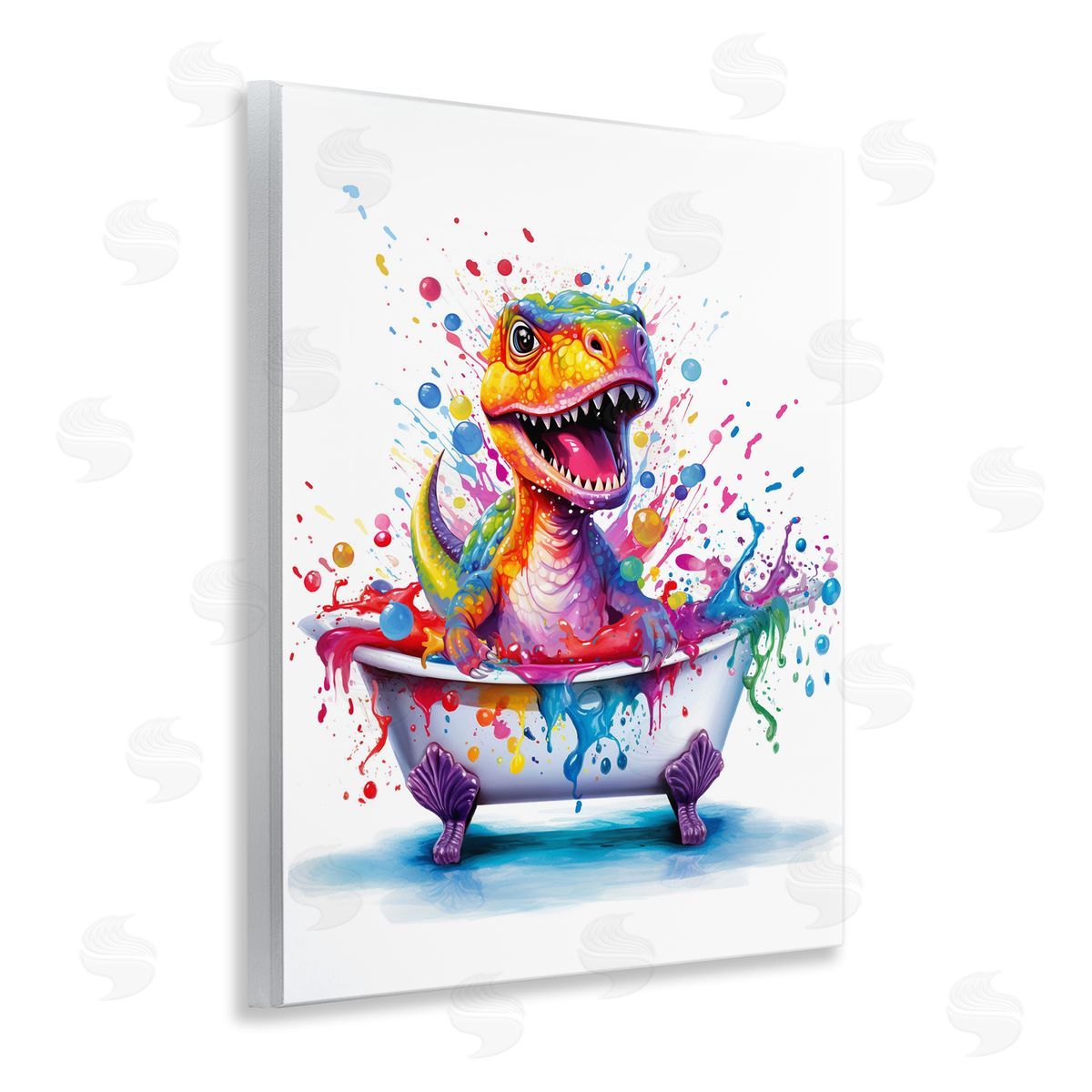 Modern Splatter Dino Wood Plaque Wall Art, Home Decor by Mary Cunningham