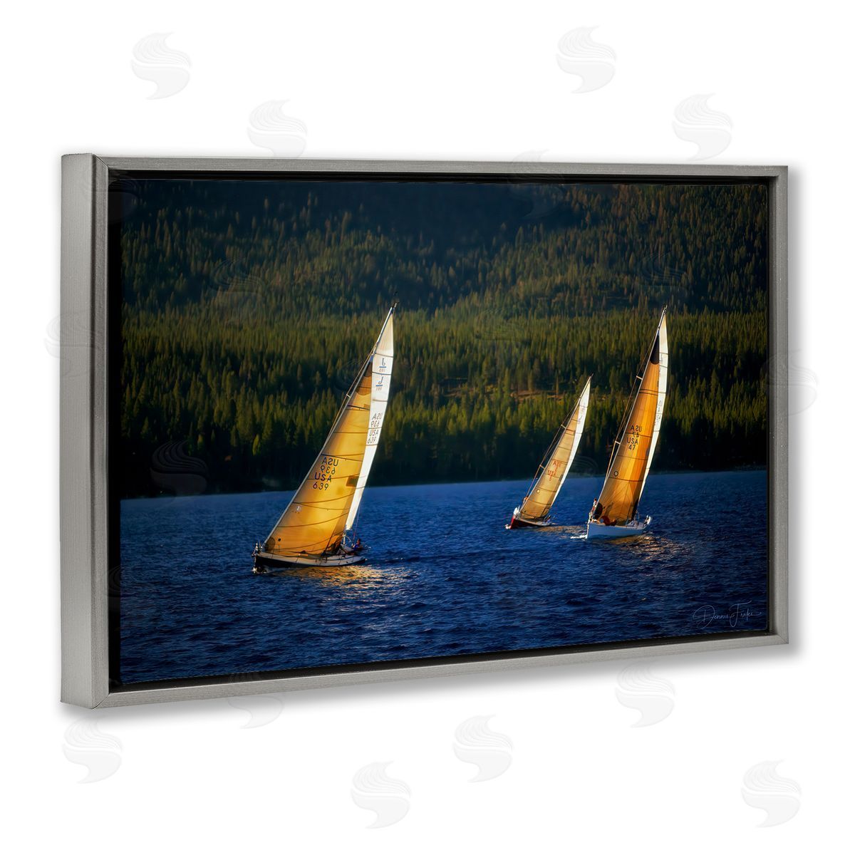 Floating Sailboat Trio Grey Floating Frame Canvas Wall Art, Home Decor by Dennis Frates