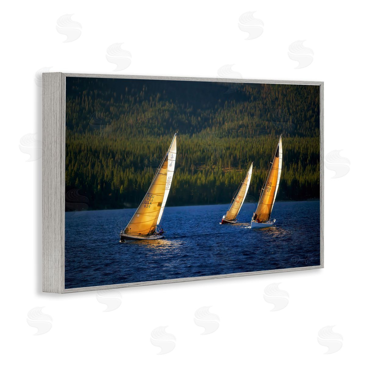 Floating Sailboat Trio Grey Frame Print Wall Art, Home Decor by Dennis Frates