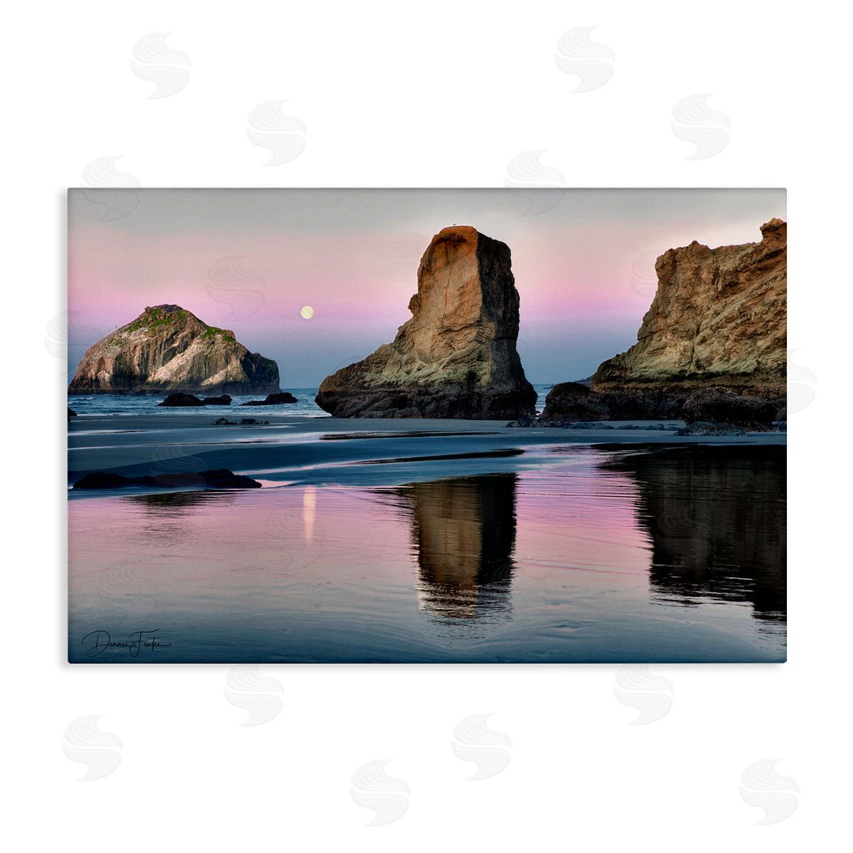 Moonlit Beach Cliffs Canvas Wall Art, Home Decor by Dennis Frates