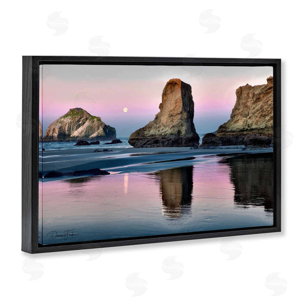 Moonlit Beach Cliffs Black Floating Frame Canvas Wall Art, Home Decor by Dennis Frates