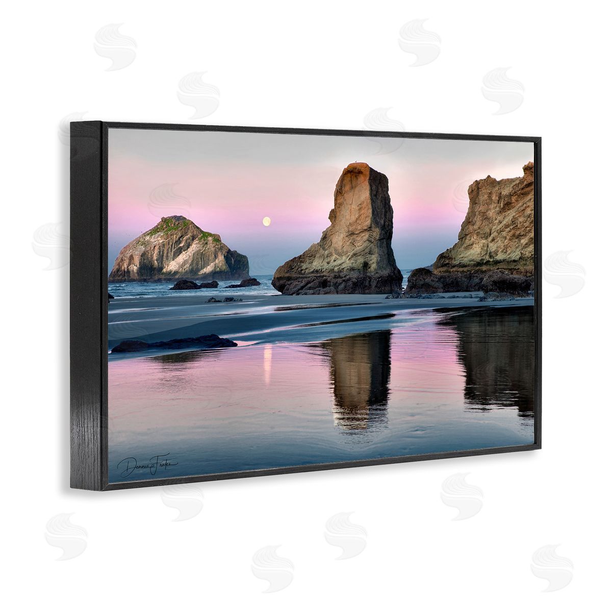 Moonlit Beach Cliffs Black Frame Print Wall Art, Home Decor by Dennis Frates